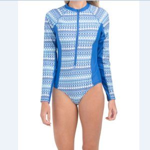 NWT Cabana Life UPF50+ Batik Blue Unisuit Rashguard Swimsuit M  L